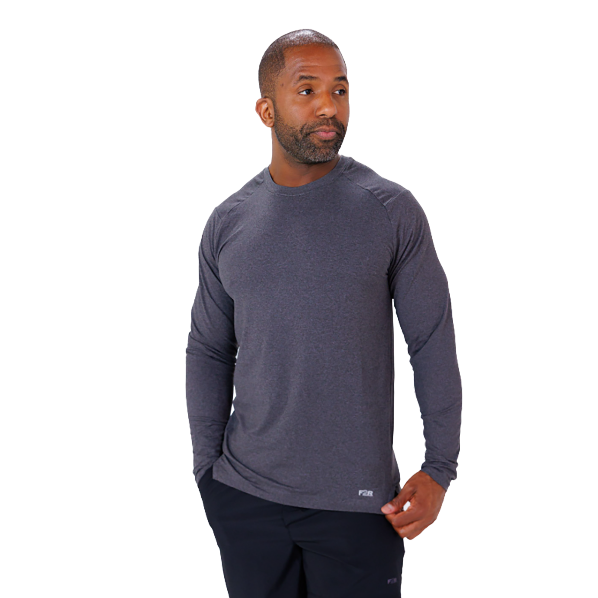 F2R Cationic Jersey Crew Longsleeve — Heather Red Mahogany — Size Small — Side View