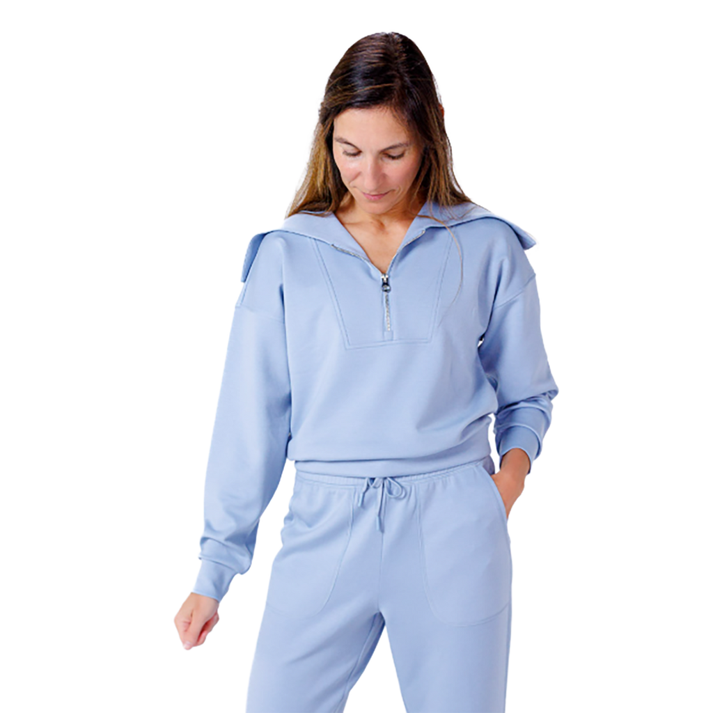 F2R Softlite Longsleeve Half Zip W Oversized Collar — Blue Blizzard — Size XSmall — Detail View