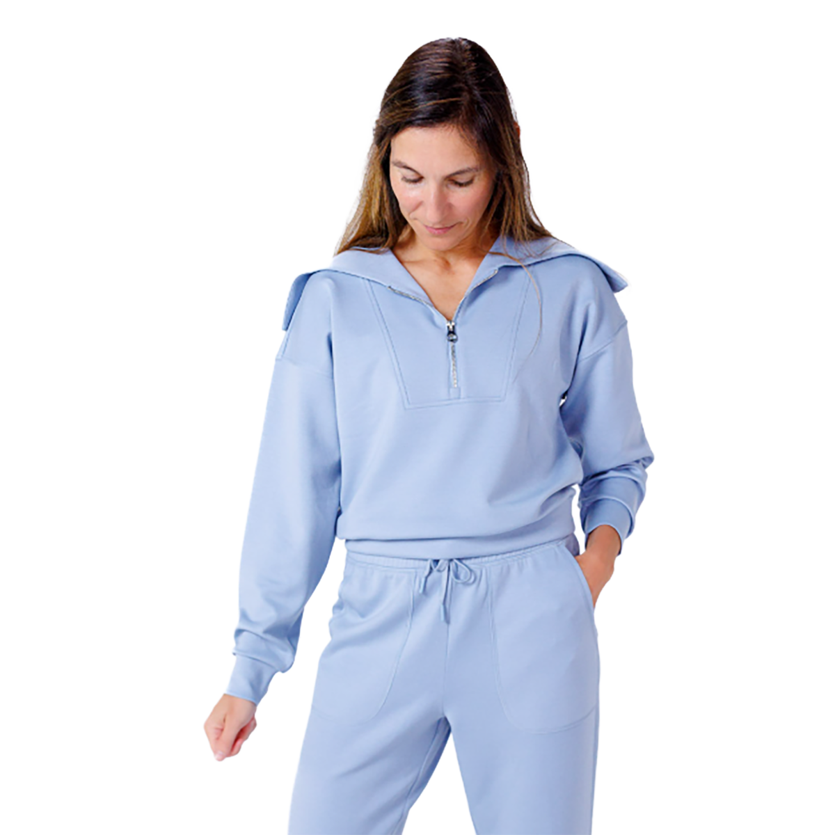 F2R Softlite Longsleeve Half Zip W Oversized Collar — Blue Blizzard — Size XSmall — Detail View