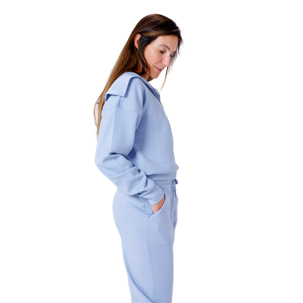 F2R Softlite Longsleeve Half Zip W Oversized Collar — Blue Blizzard — Size XSmall — Lifestyle View