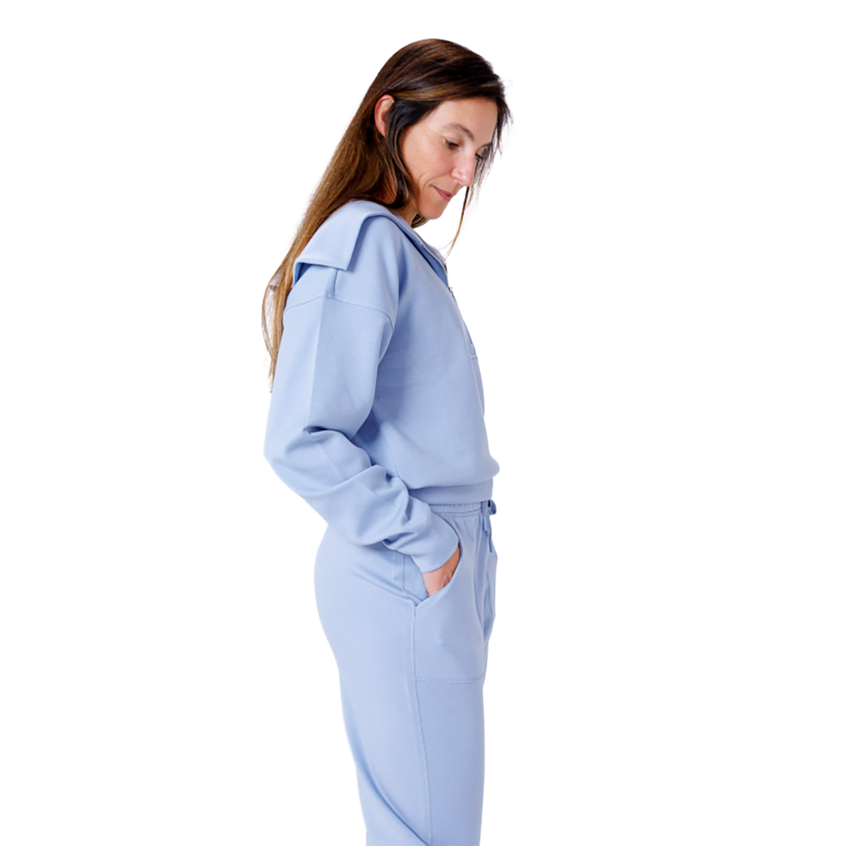 F2R Softlite Longsleeve Half Zip W Oversized Collar — Blue Blizzard — Size XSmall — Lifestyle View