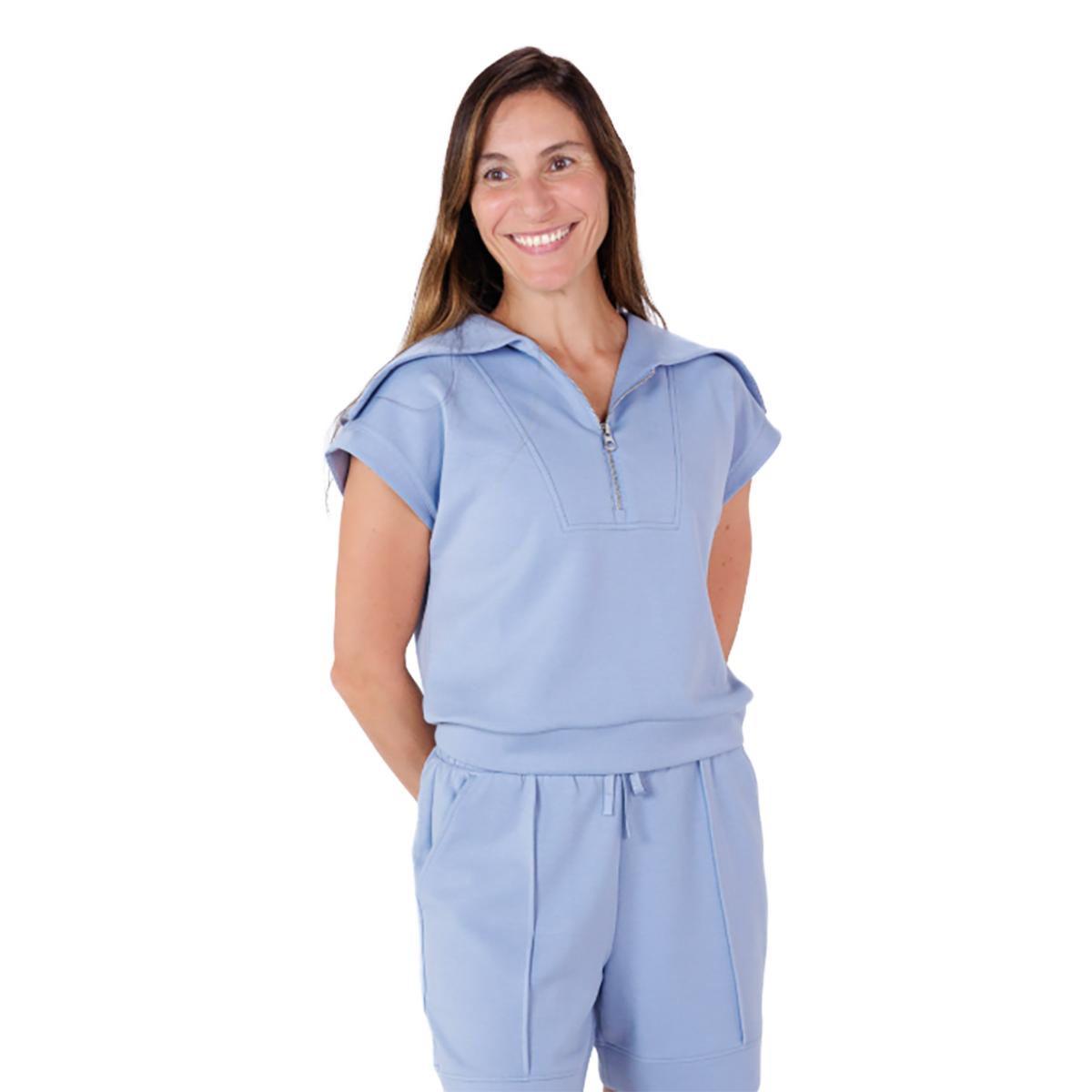 F2R Softlite Shortsleeve 1/2 Zip W Oversized Collar — Blue Blizzard — Size XSmall — Alternate View 20
