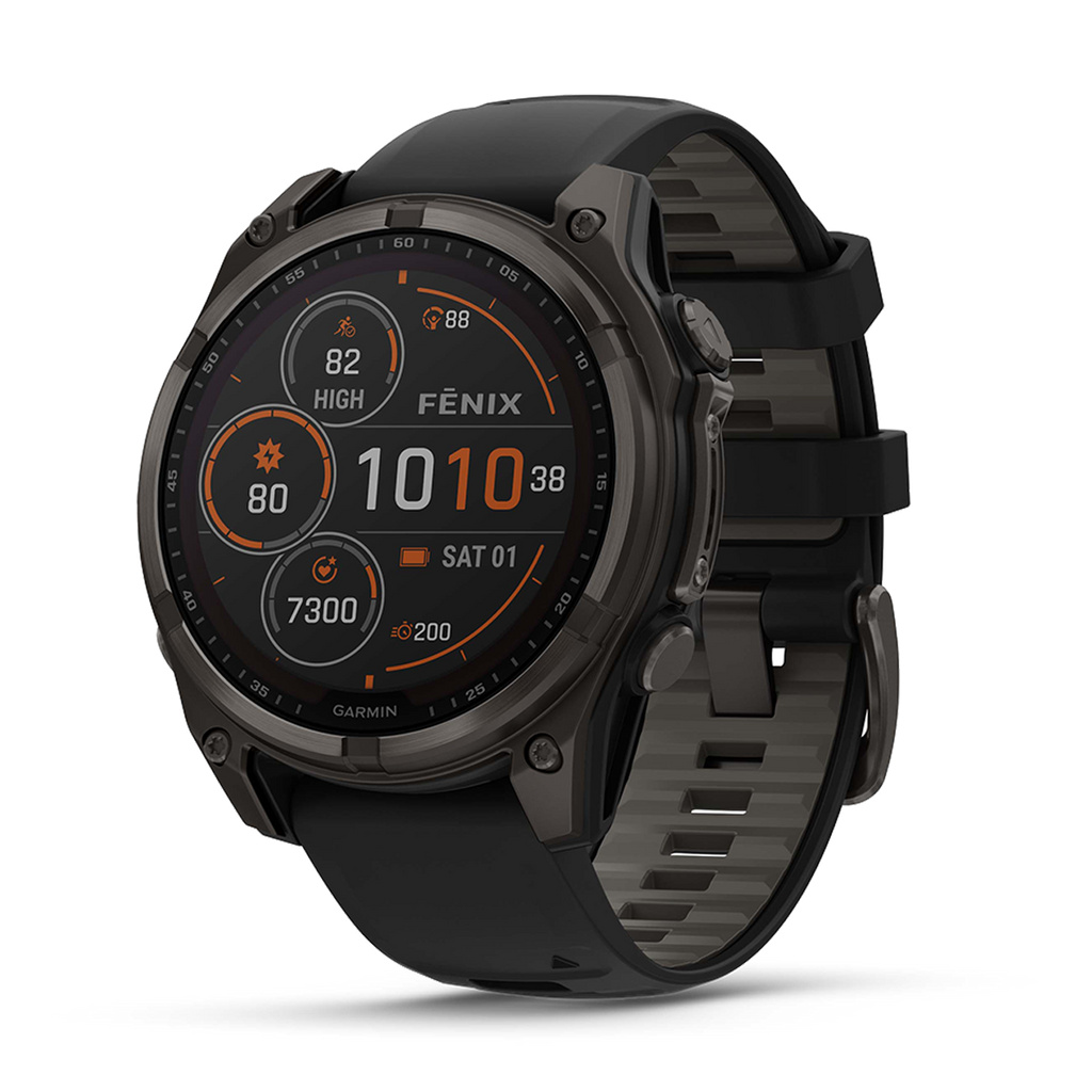 Garmin Fenix 8 Solar — Titanium Amp Yellow - Graphite — Size 51 mm — Front View