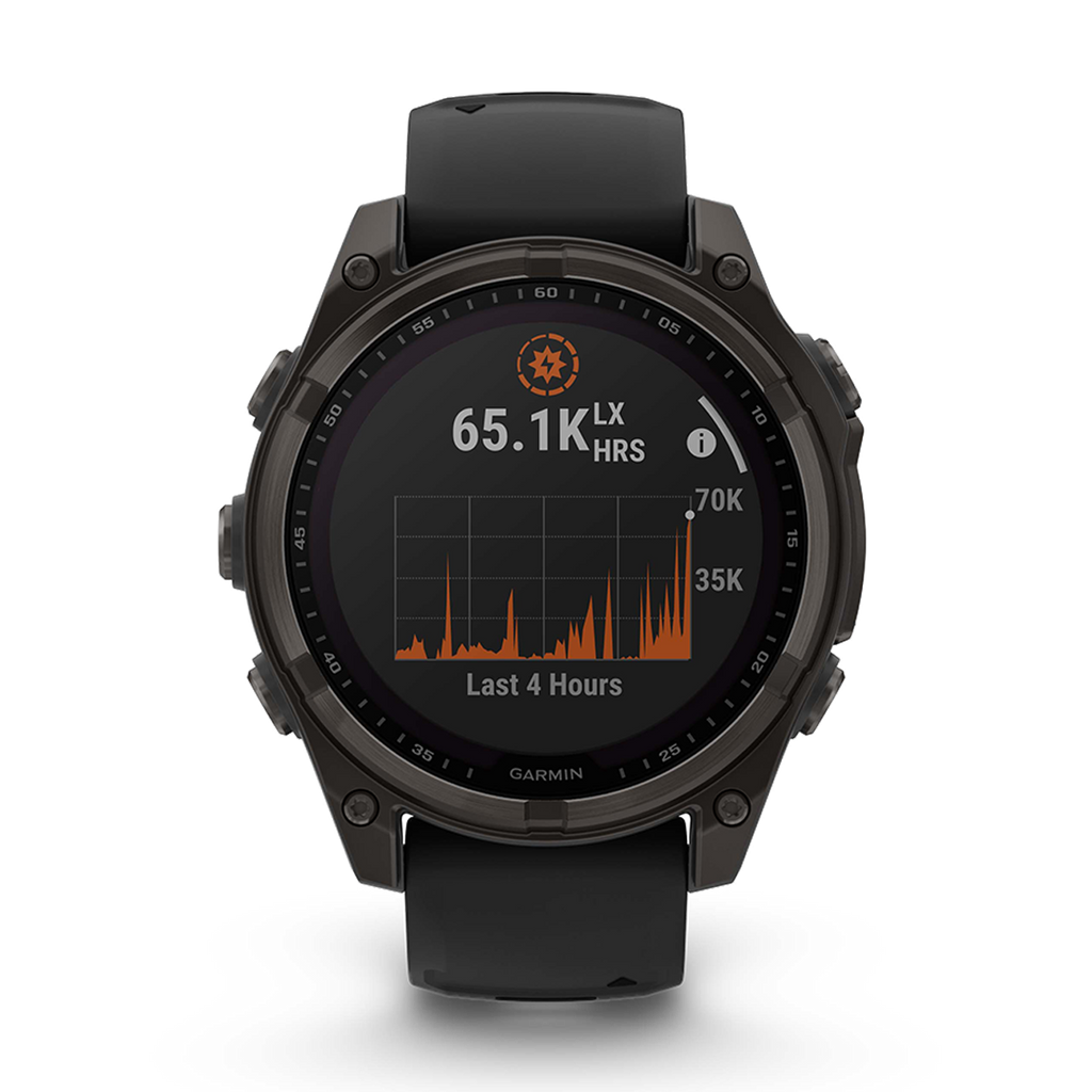 Garmin Fenix 8 Solar — Titanium Amp Yellow - Graphite — Size 51 mm — Side View