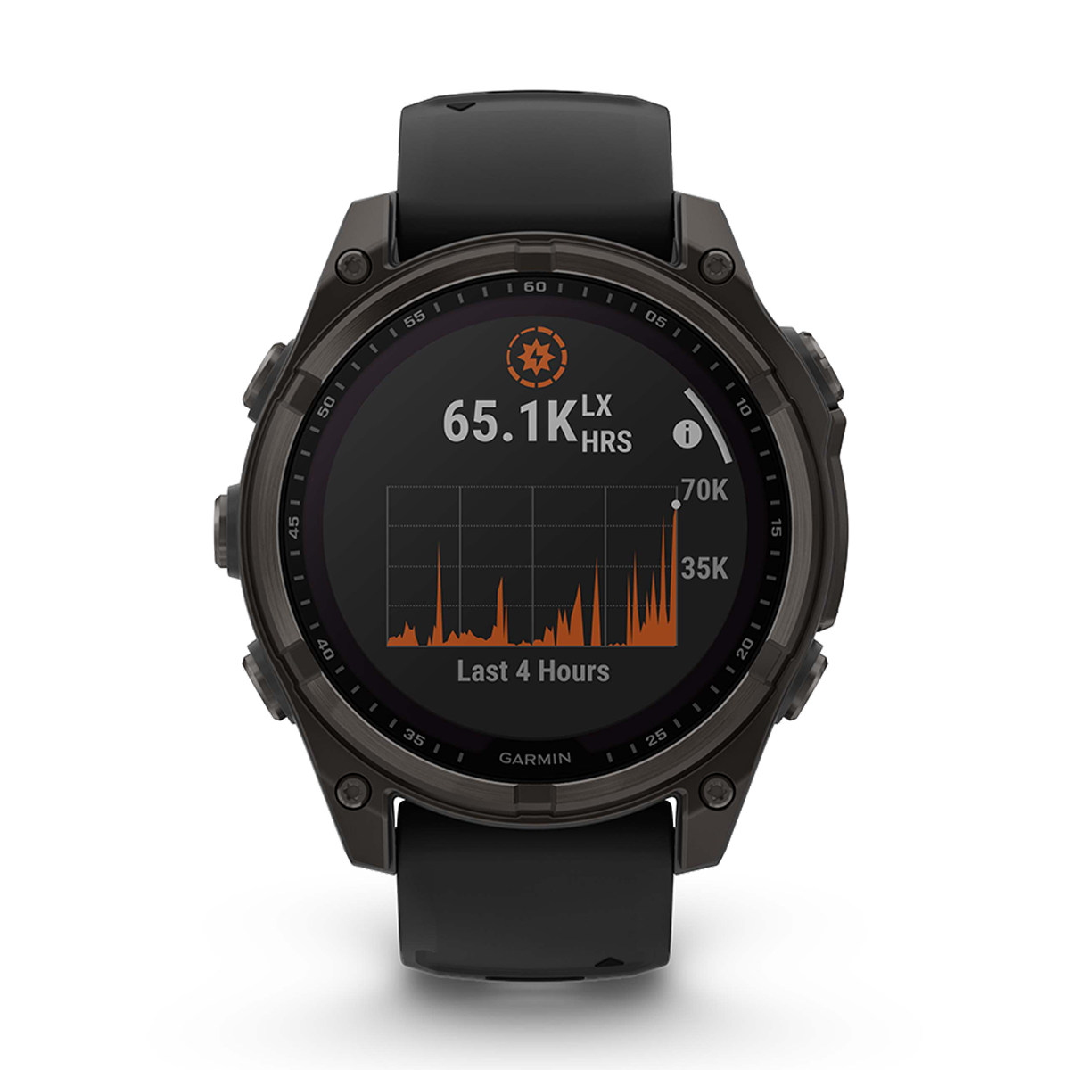Garmin Fenix 8 Solar — Titanium Amp Yellow - Graphite — Size 51 mm — Side View