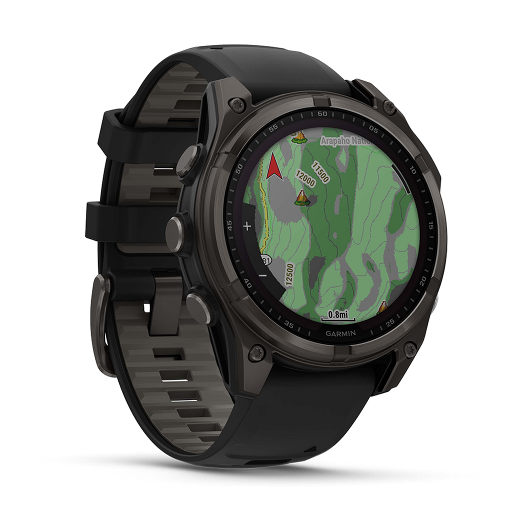 Garmin Fenix 8 Solar — Titanium Amp Yellow - Graphite — Size 51 mm — Back View