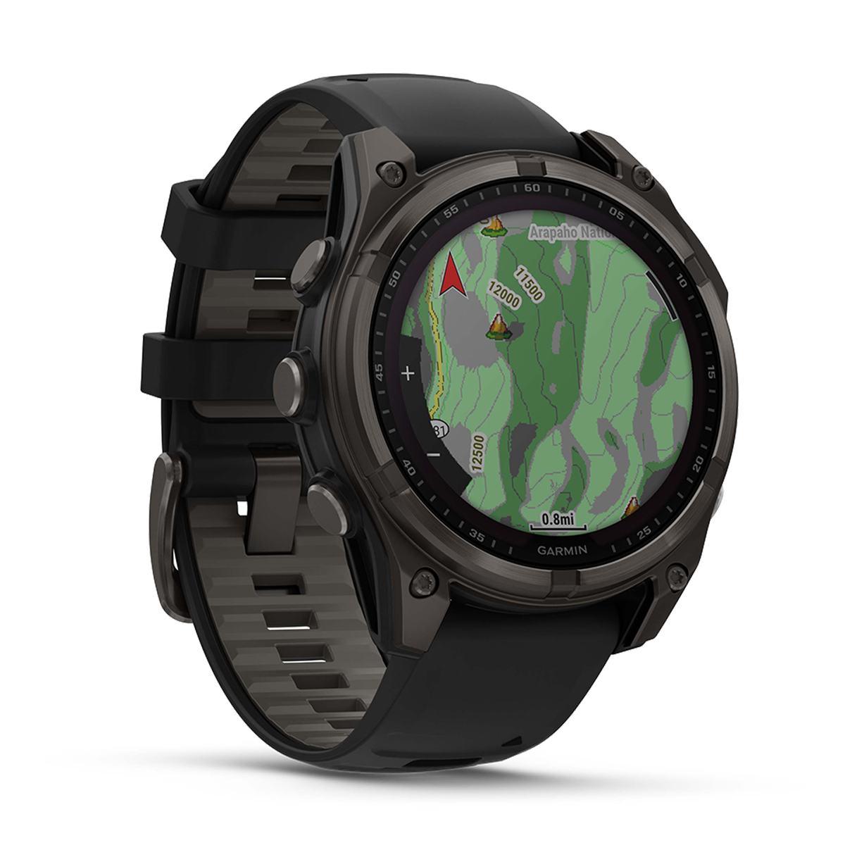 Garmin Fenix 8 Solar — Titanium Amp Yellow - Graphite — Size 51 mm — Back View