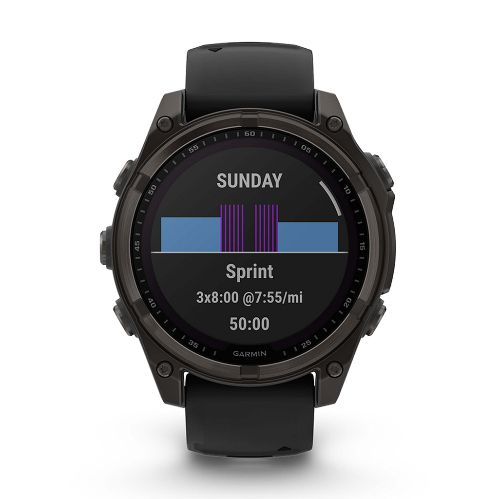 Garmin Fenix 8 Solar — Titanium Amp Yellow - Graphite — Size 51 mm — Top View