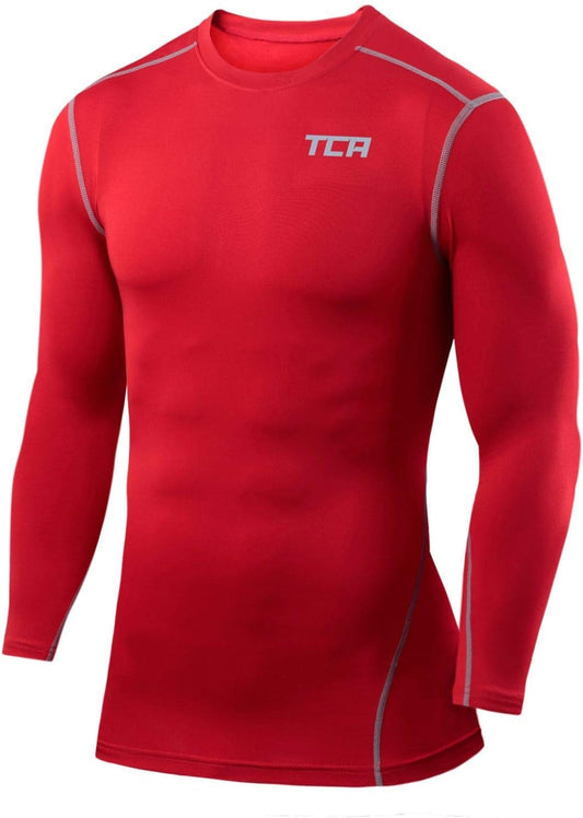 TCA Pro Performance Mens Long Sleeve Compression Top - Red