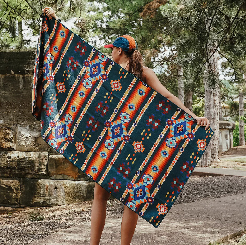 Sprints Towel — Aztec Artisans & Chocolate Currency — Size One Size — Back View