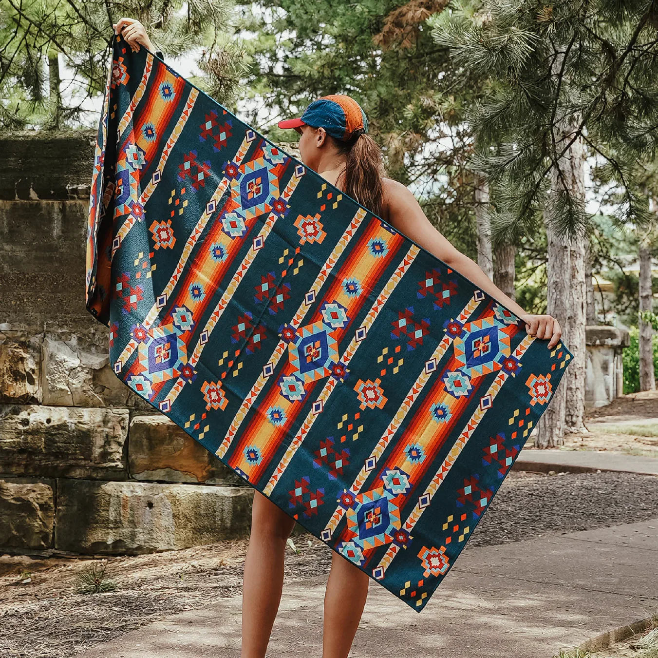 Sprints Towel — Aztec Artisans & Chocolate Currency — Size One Size — Back View