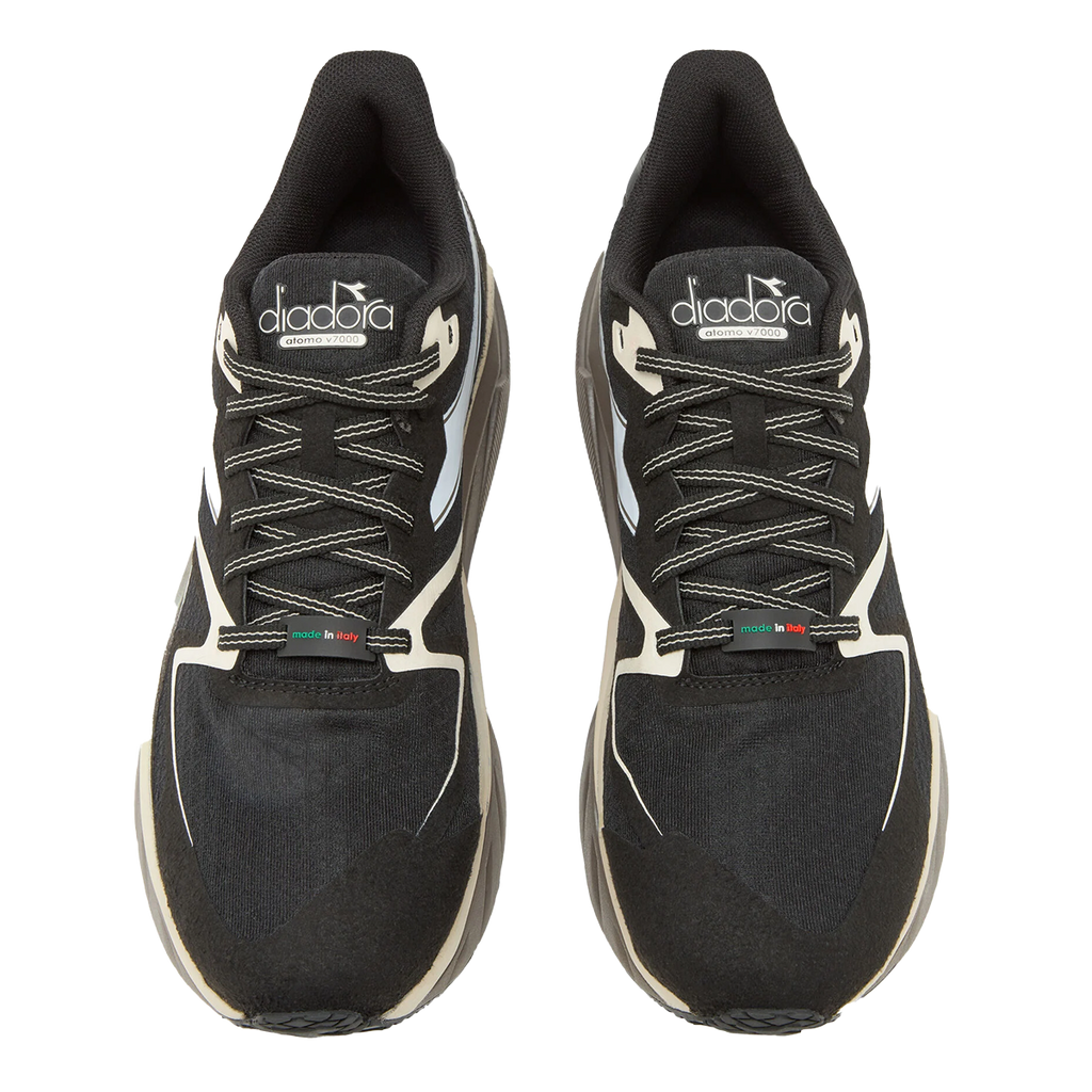 Diadora Atomo V7000 — Black - White - Smoke Gray — Size D — Width 10 — Side View