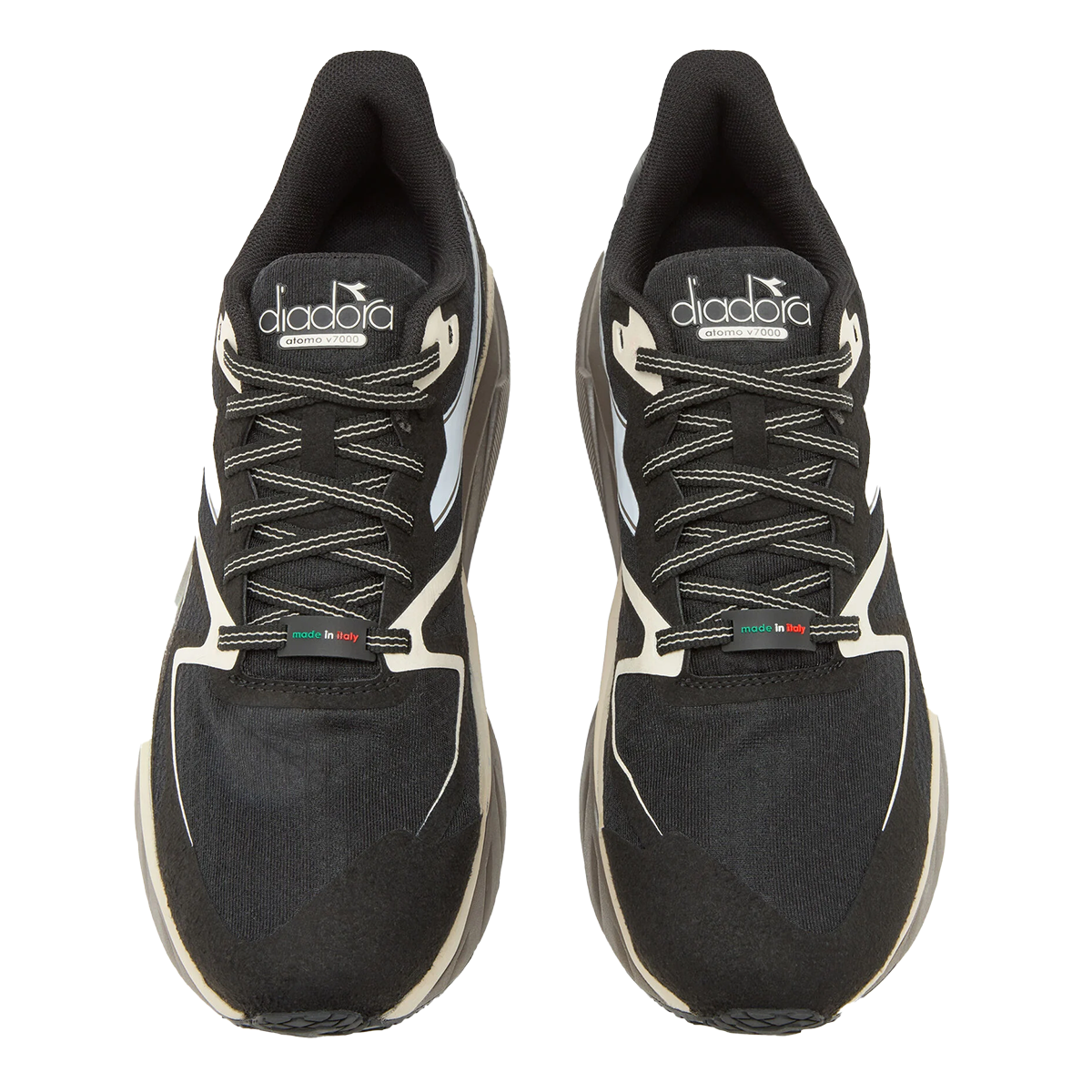 Diadora Atomo V7000 — Black - White - Smoke Gray — Size D — Width 10 — Side View