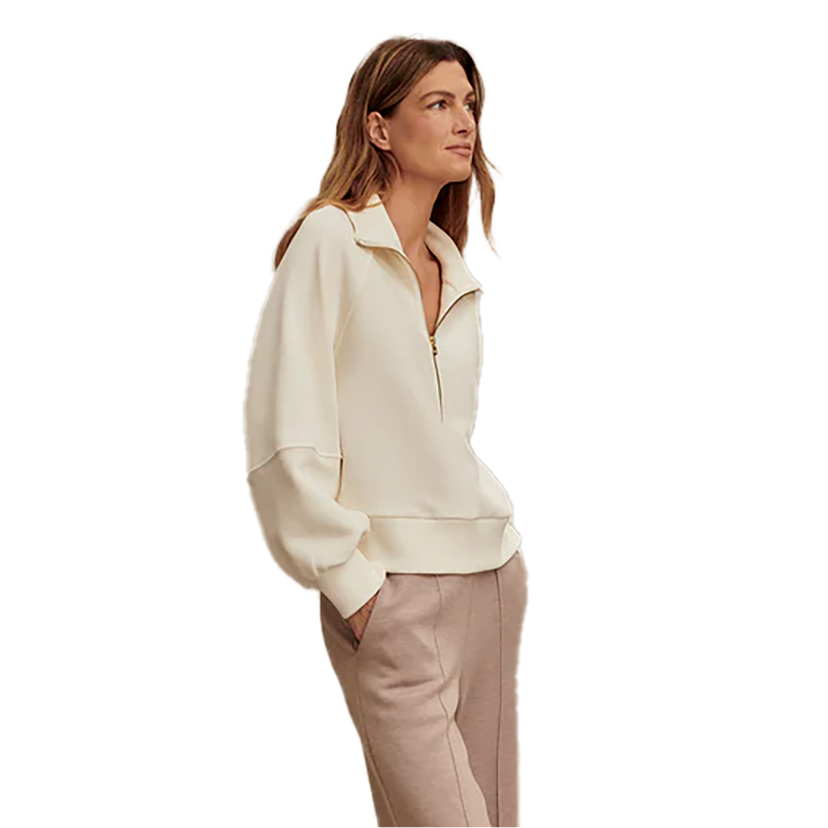 Varley Milano Half Zip Sweat — Ivory — Size XXSmall — Side View