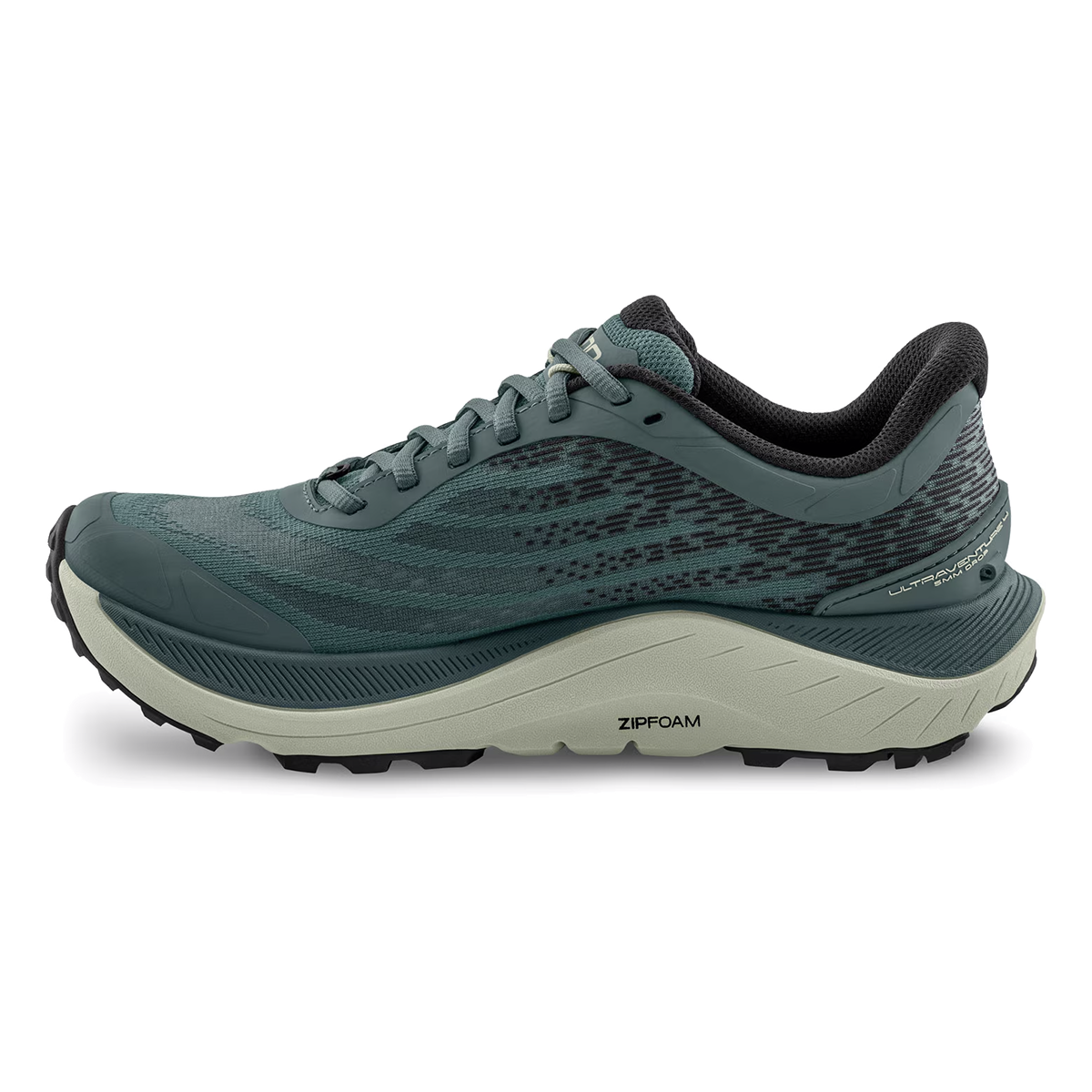 Topo Ultraventure 4 — Aqua - Black — Size B — Width 8 — Side View
