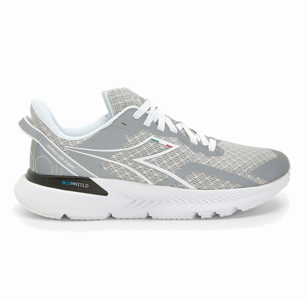 Diadora Mythos Blushield Volo 3 Glam — Silver - White — Size B — Width 10 — Top View