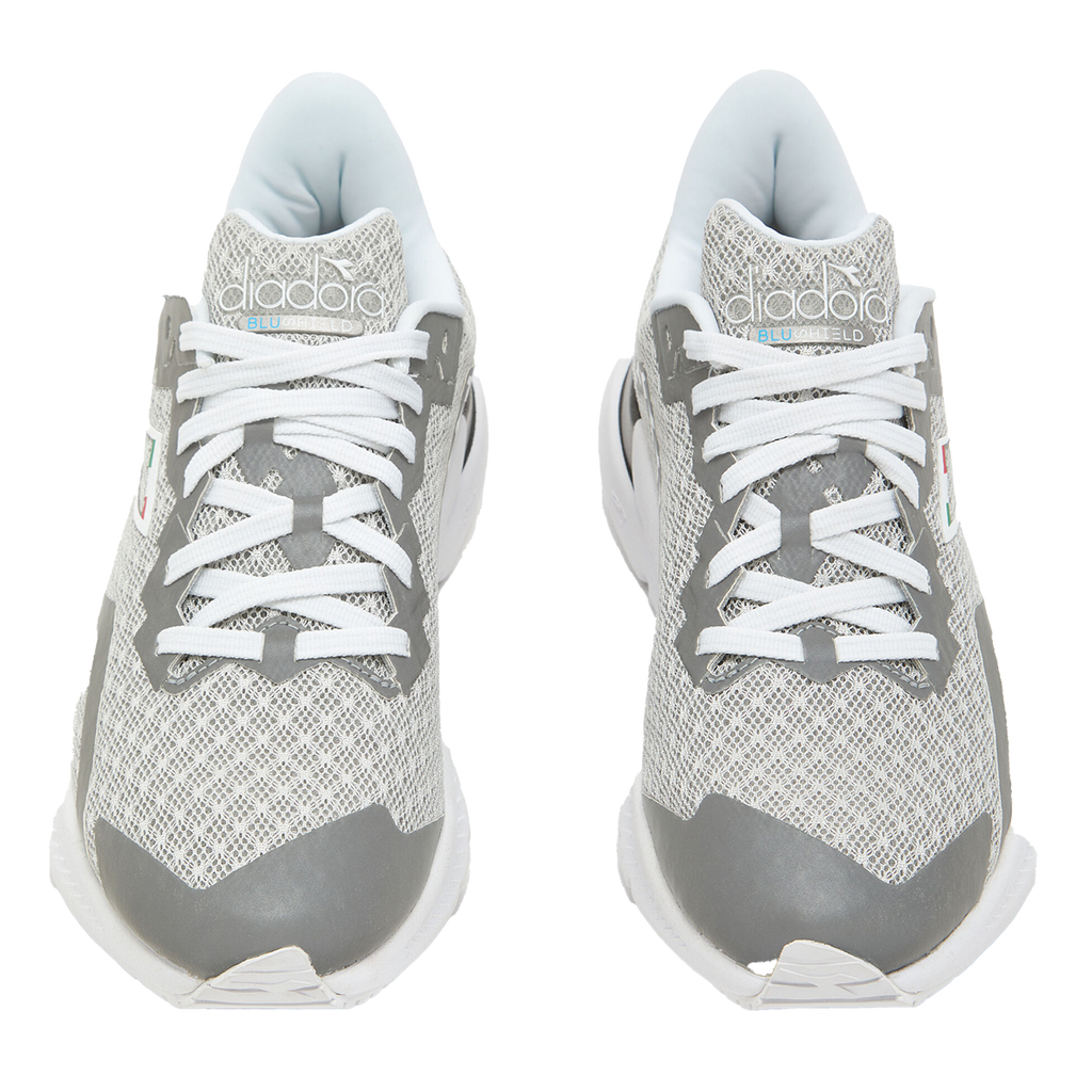 Diadora Mythos Blushield Volo 3 Glam — Silver - White — Size B — Width 10 — Detail View