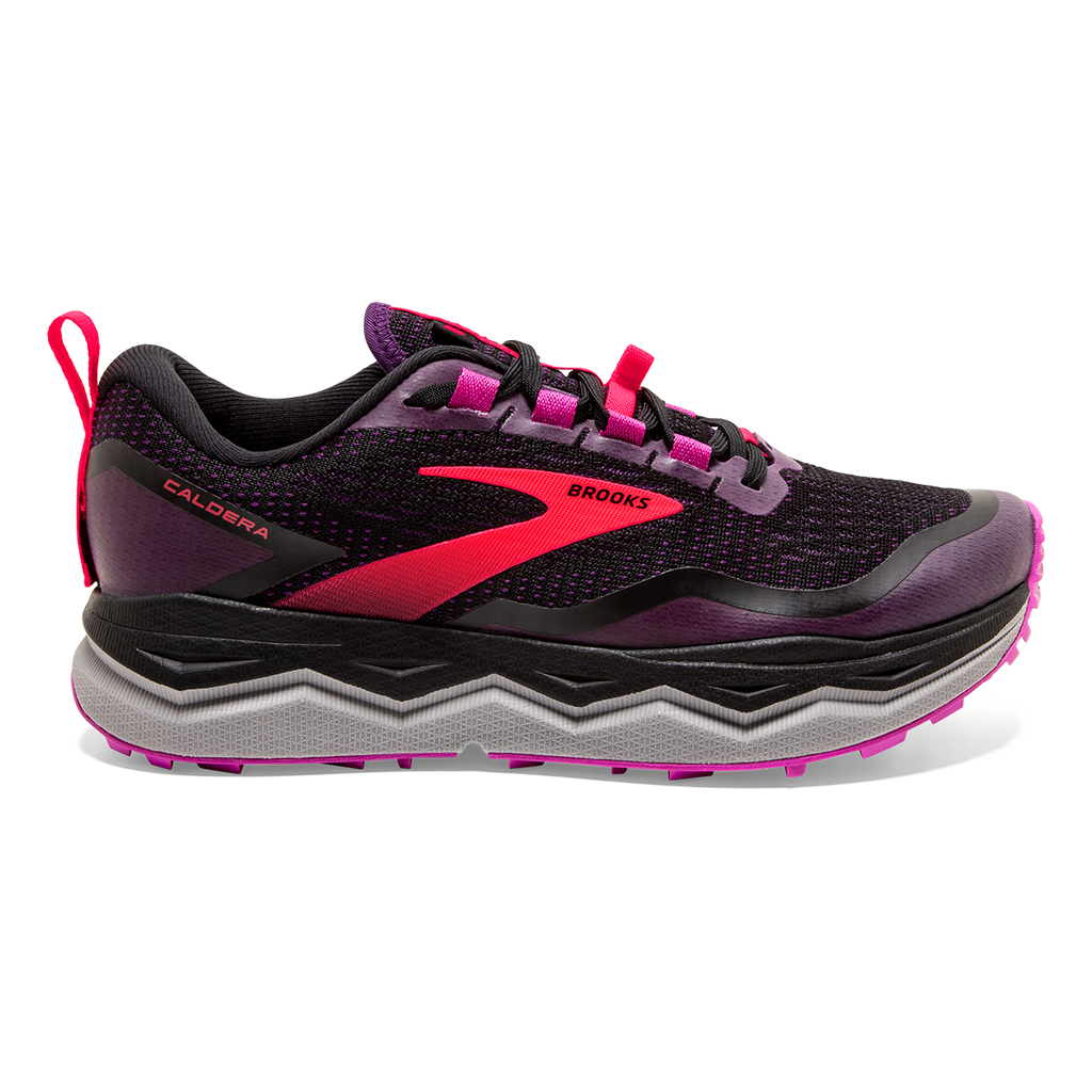 Brooks Caldera 5 — Black - Fuschia - Purple — Size B — Width 10.5 — Front View