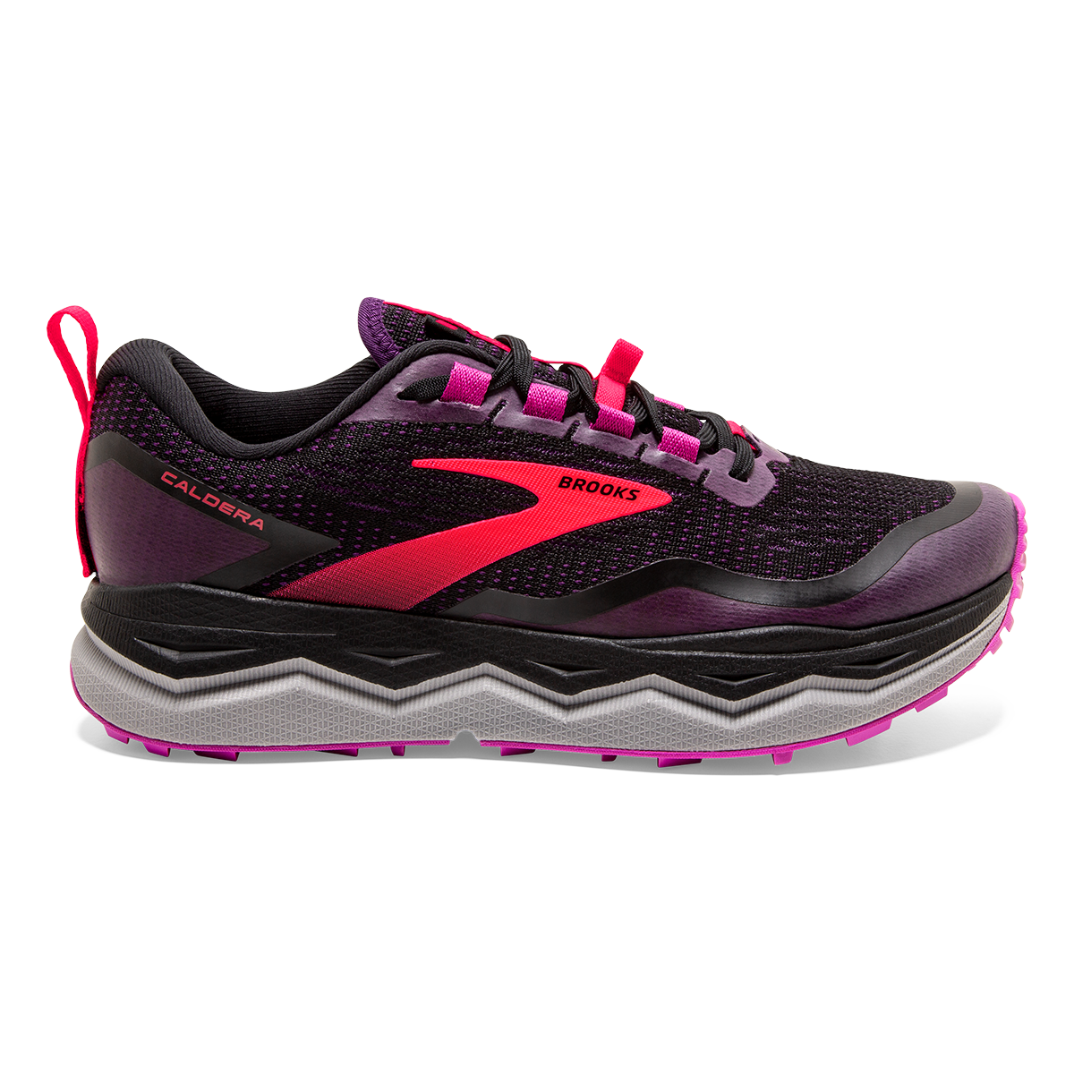 Brooks Caldera 5 — Black - Fuschia - Purple — Size B — Width 10.5 — Front View