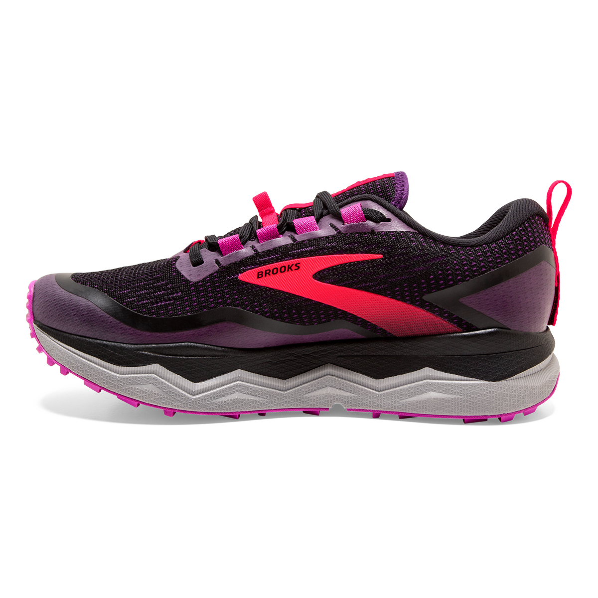 Brooks Caldera 5 — Black - Fuschia - Purple — Size B — Width 10.5 — Side View