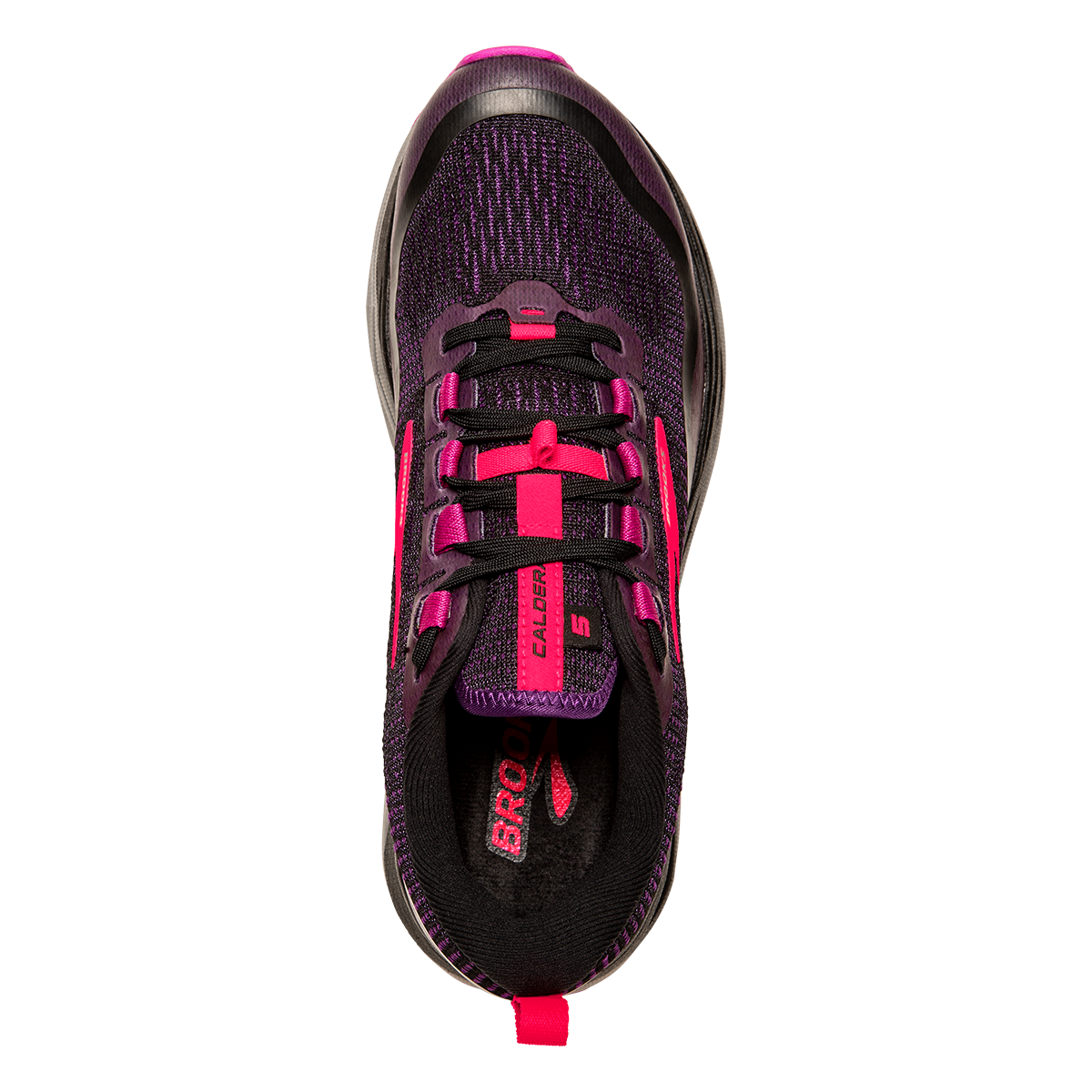 Brooks Caldera 5 — Black - Fuschia - Purple — Size B — Width 10.5 — Back View