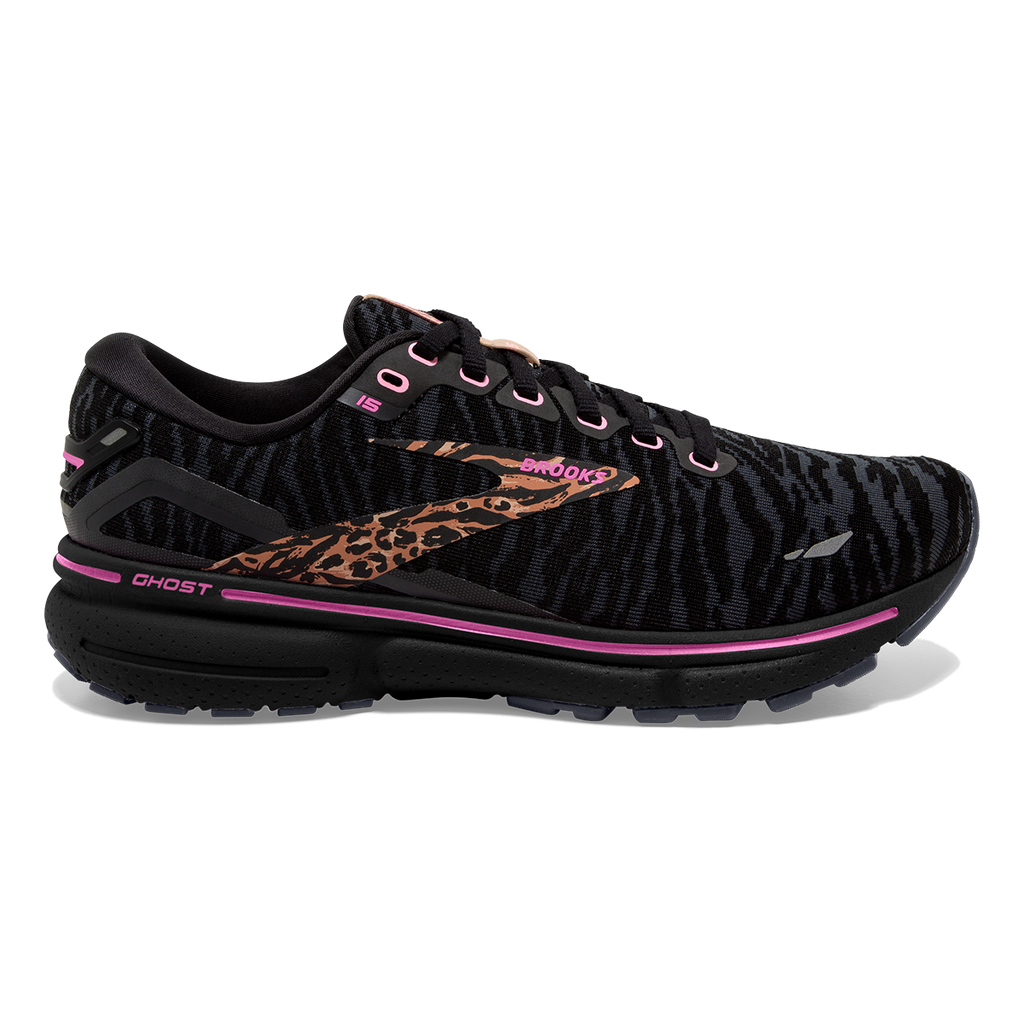 Brooks Ghost 15 Run Wild — Black - Spring Crocus - Sunburn — Size B — Width 6 — Front View