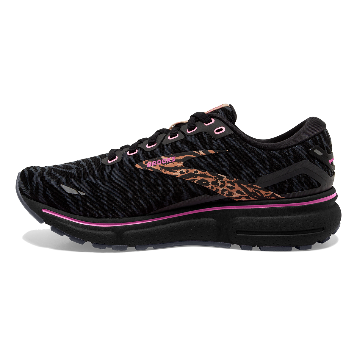Brooks Ghost 15 Run Wild — Black - Spring Crocus - Sunburn — Size B — Width 6 — Side View