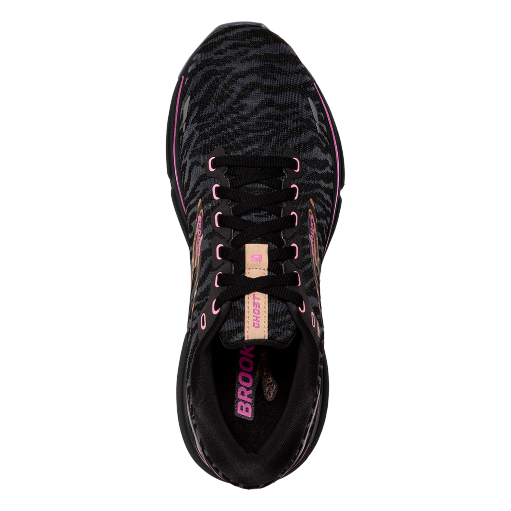 Brooks Ghost 15 Run Wild — Black - Spring Crocus - Sunburn — Size B — Width 6 — Back View