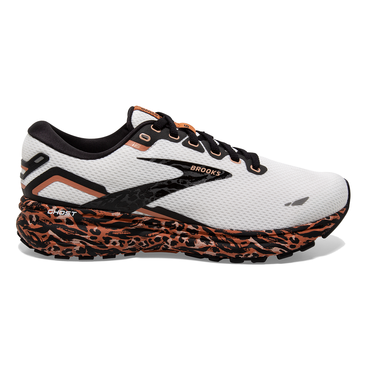Brooks Ghost 15 Run Wild — Black - Spring Crocus - Sunburn — Size B — Width 6 — Detail View