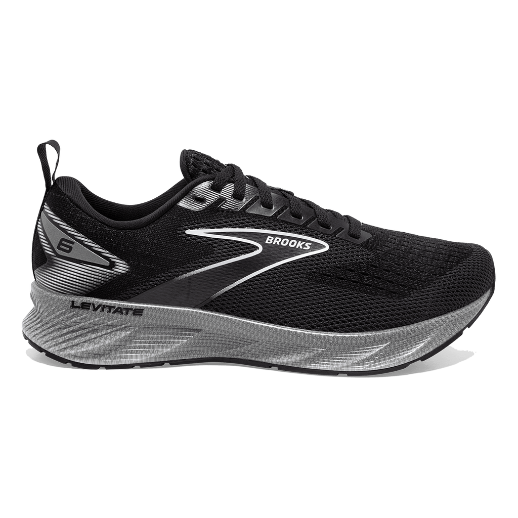 Brooks Levitate 6 — Black - Blackened Pearl - White — Size B — Width 7.5 — Detail View