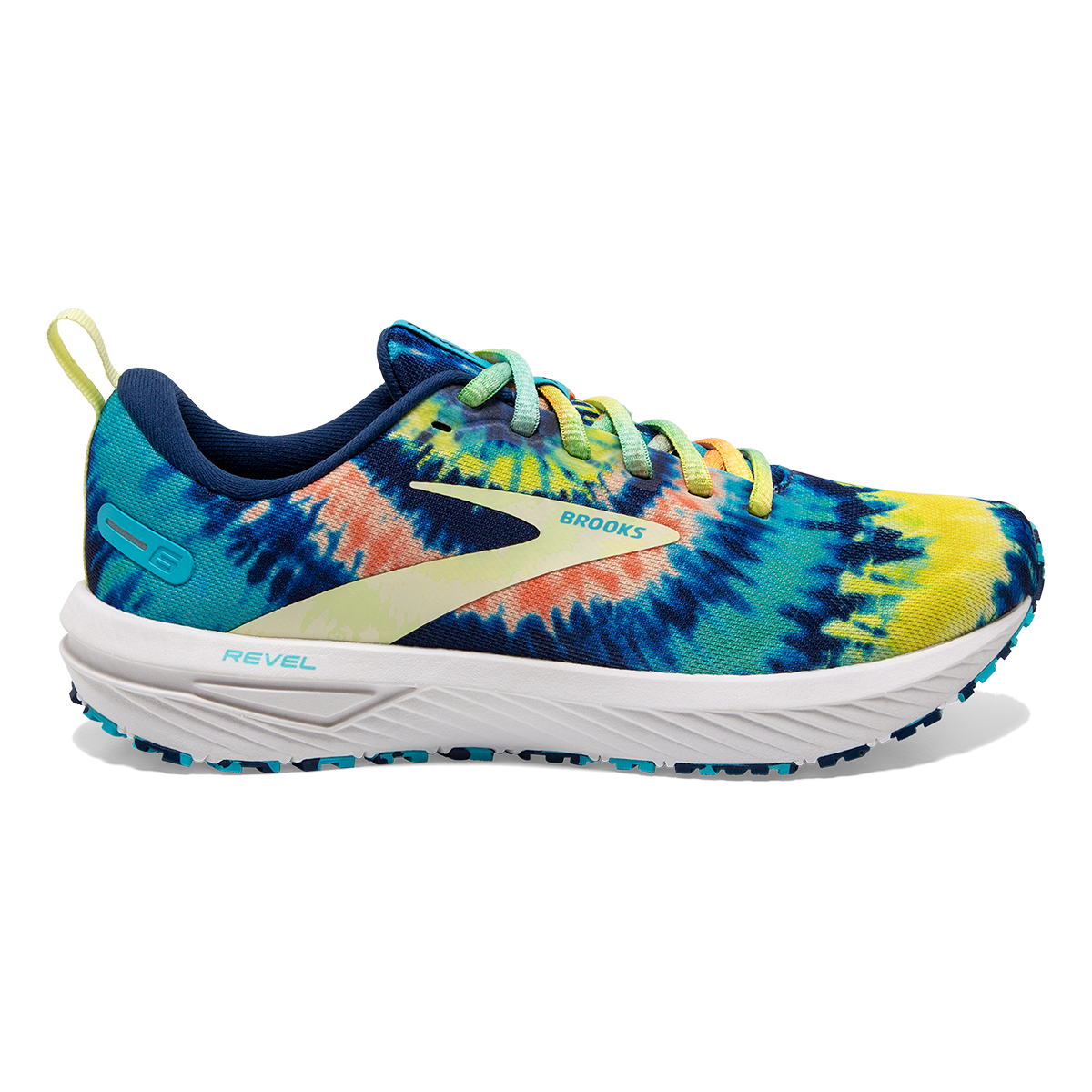 Brooks Revel 6 Tie Dye — Blue - Bachelor Button - White — Size B — Width 6 — Front View