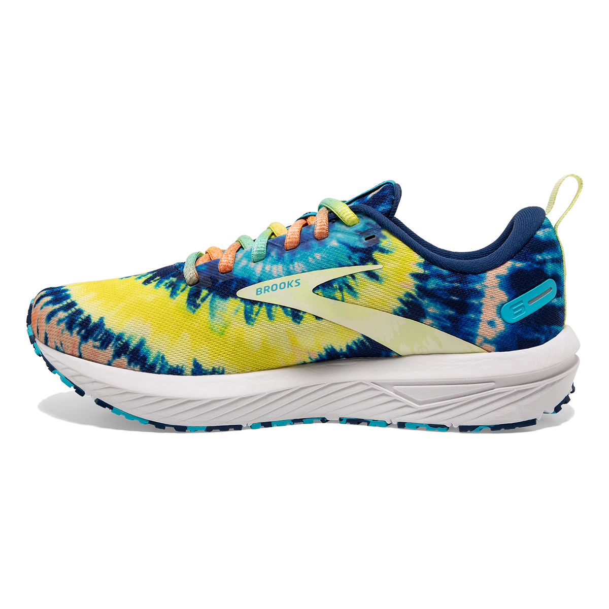 Brooks Revel 6 Tie Dye — Blue - Bachelor Button - White — Size B — Width 6 — Side View