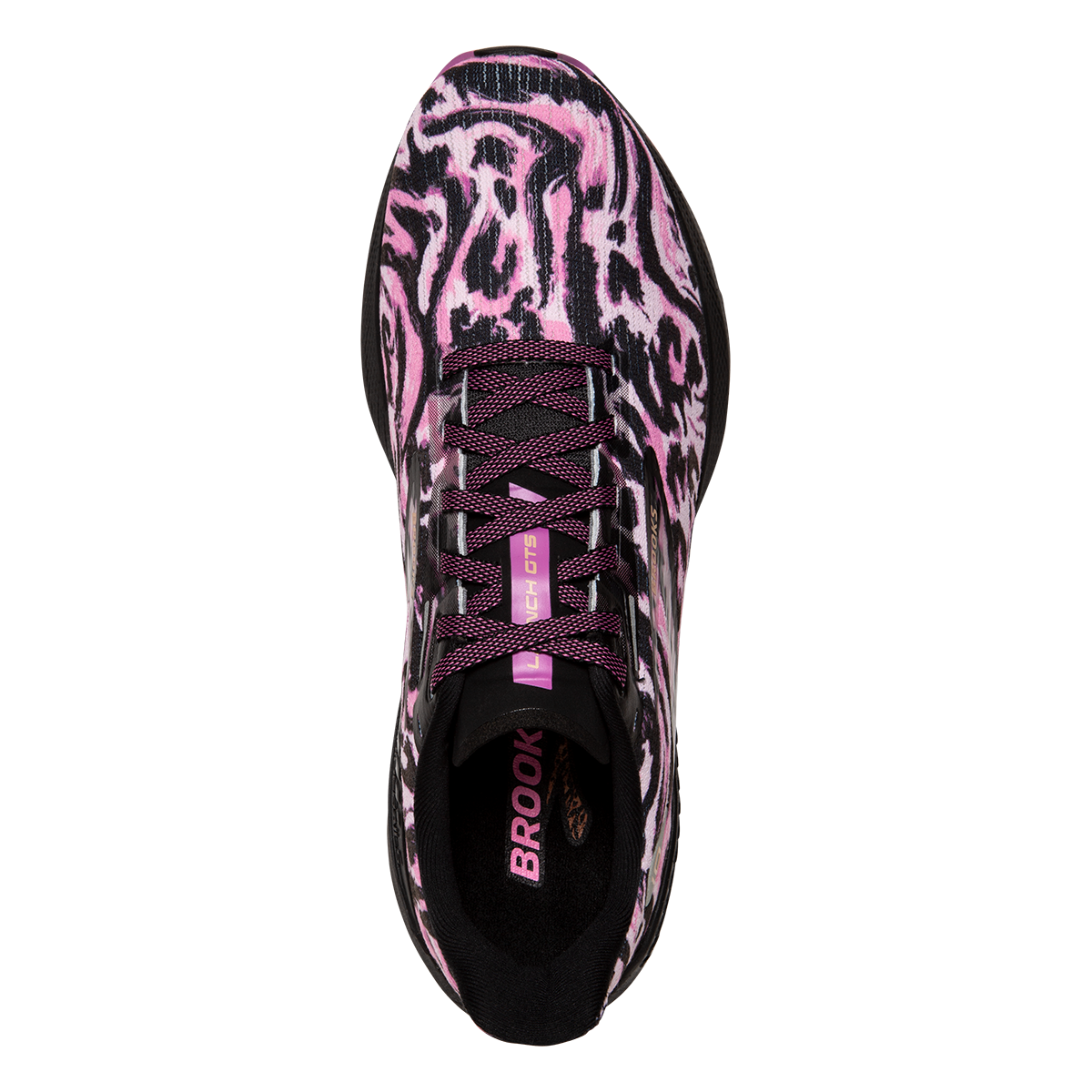 Brooks Launch GTS 10 Run Wild — Cotton Candy - Black - Festival — Size B — Width 6 — Back View