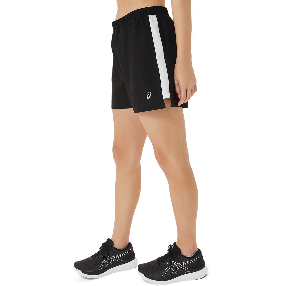 Asics Ready-Set 3" Short — Performance Black - Clear Blue — Size Medium — Side View