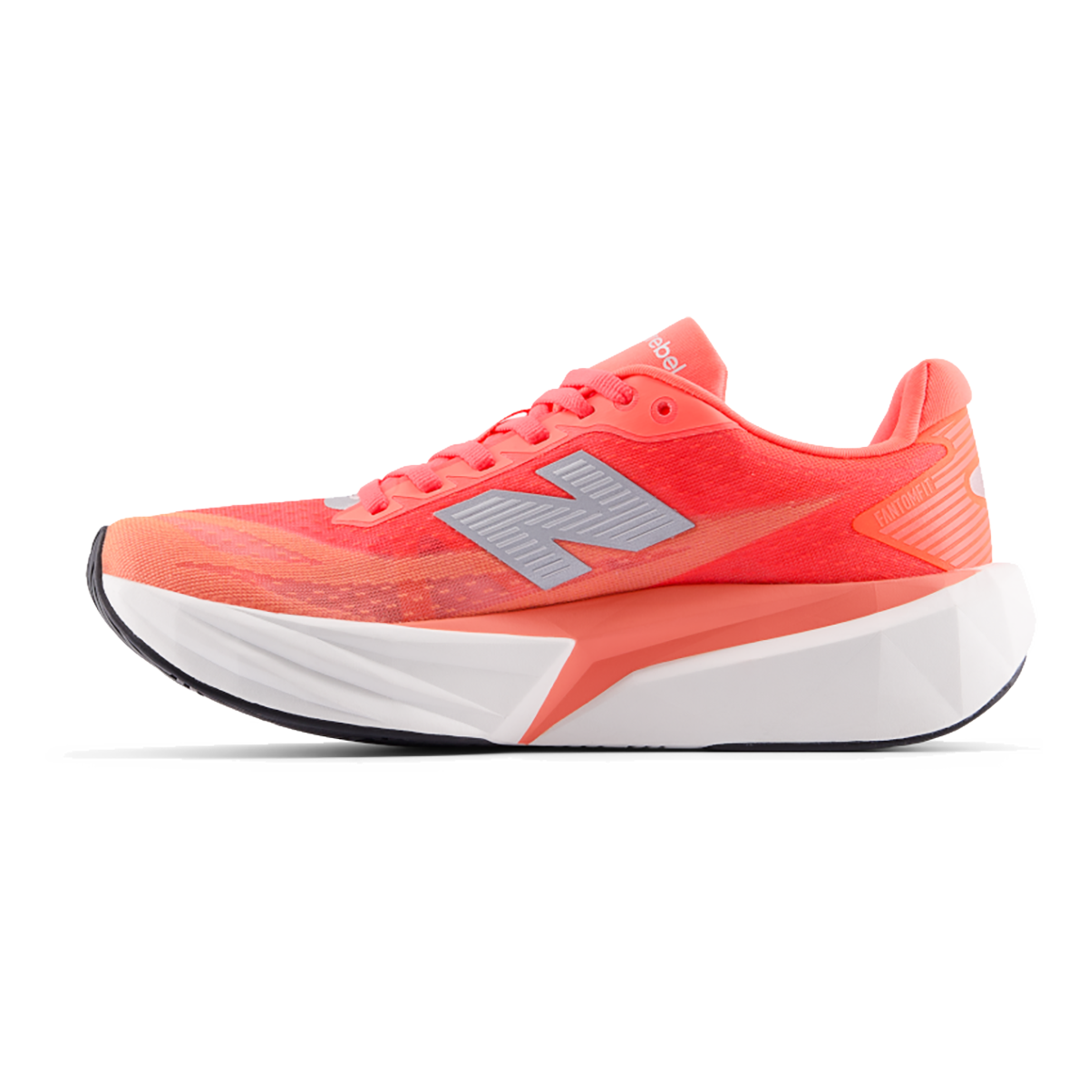 New Balance FuelCell Rebel v5 — Urgent Red — Size B — Width 6 — Side View