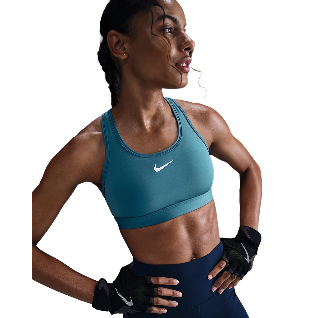 Nike Dri-FIT Swoosh Bra — Smokey Blue - White — Size Large — Side View