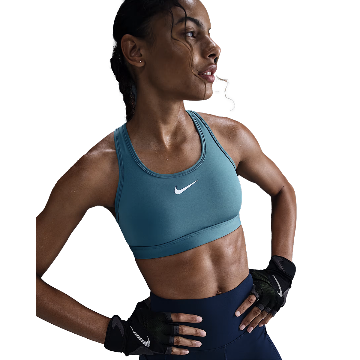 Nike Dri-FIT Swoosh Bra — Smokey Blue - White — Size Large — Side View