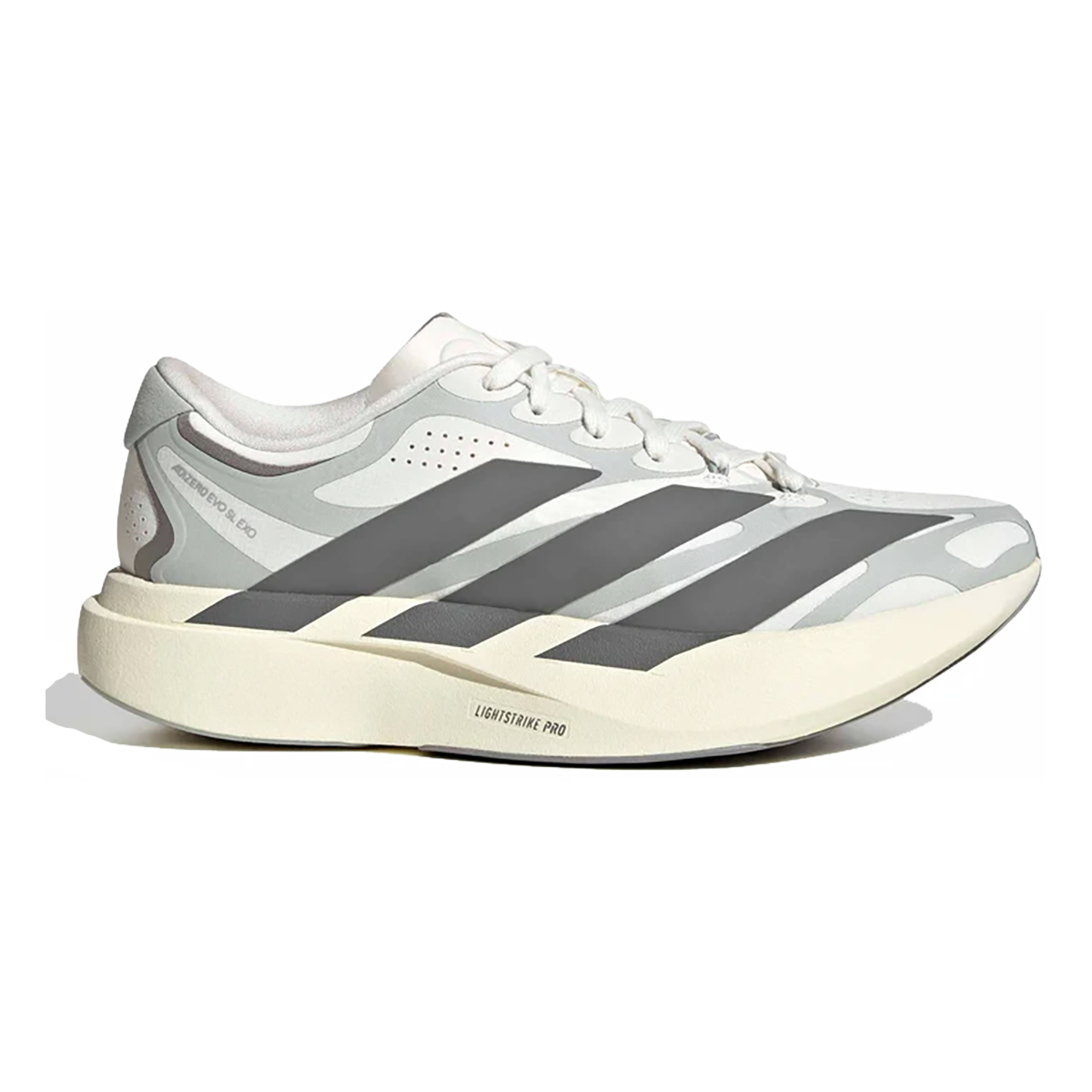 Adidas Adizero Evo SL EXO — Solar Turbo - Iron Met - Grey One — Size B — Width 7 — Front View