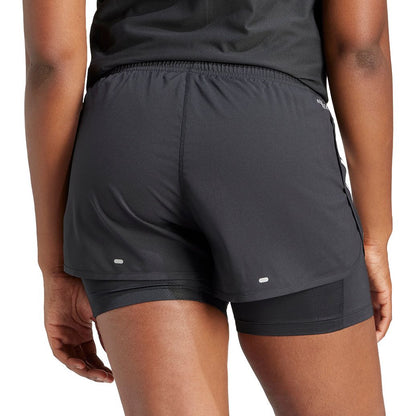 adidas Own The Run 3 Stripes 2 in 1 Womens Running Shorts - Black