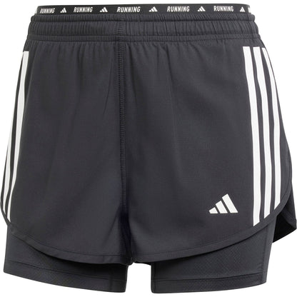 adidas Own The Run 3 Stripes 2 in 1 Womens Running Shorts - Black