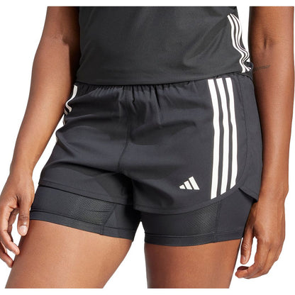 adidas Own The Run 3 Stripes 2 in 1 Womens Running Shorts - Black