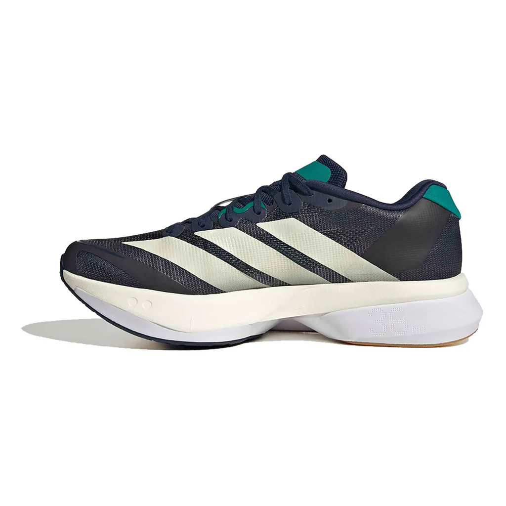 Adidas Adizero Boston 13 — Night Indigo - Wonder White - Equipment Green — Size D — Width 9 — Side View