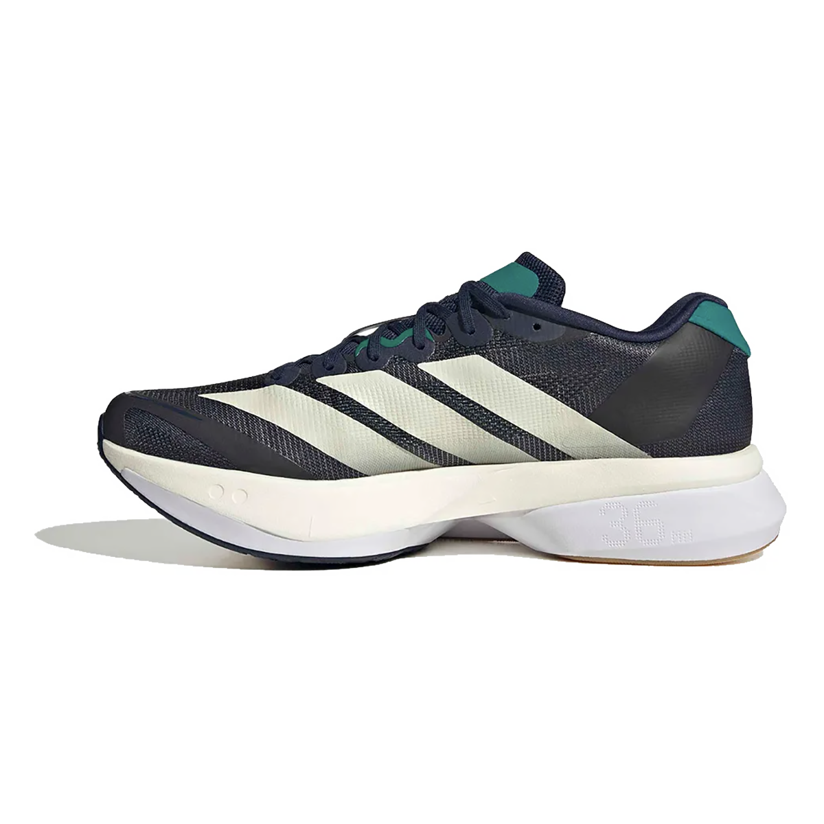 Adidas Adizero Boston 13 — Night Indigo - Wonder White - Equipment Green — Size D — Width 9 — Side View