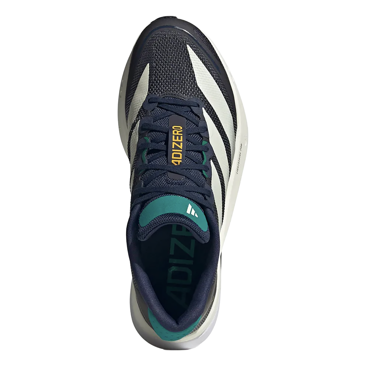 Adidas Adizero Boston 13 — Night Indigo - Wonder White - Equipment Green — Size D — Width 9 — Back View