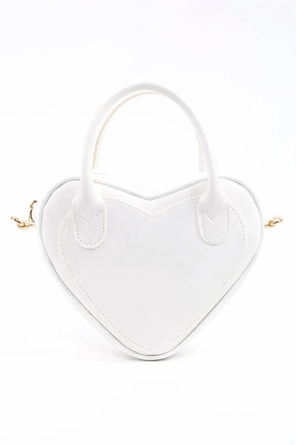 White Heart Shaped Faux Leather Zipper Bag