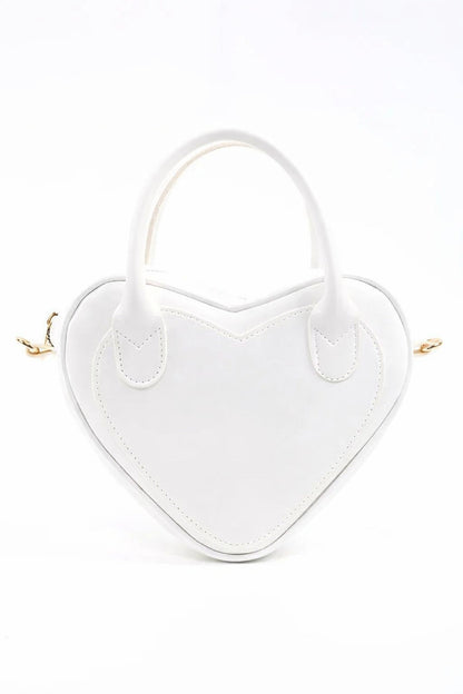 White Heart Shaped Faux Leather Zipper Bag