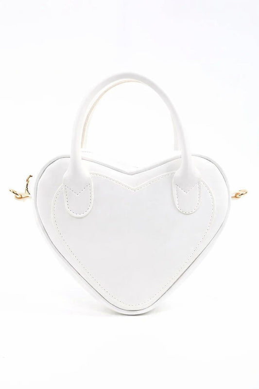 White Heart Shaped Faux Leather Zipper Bag