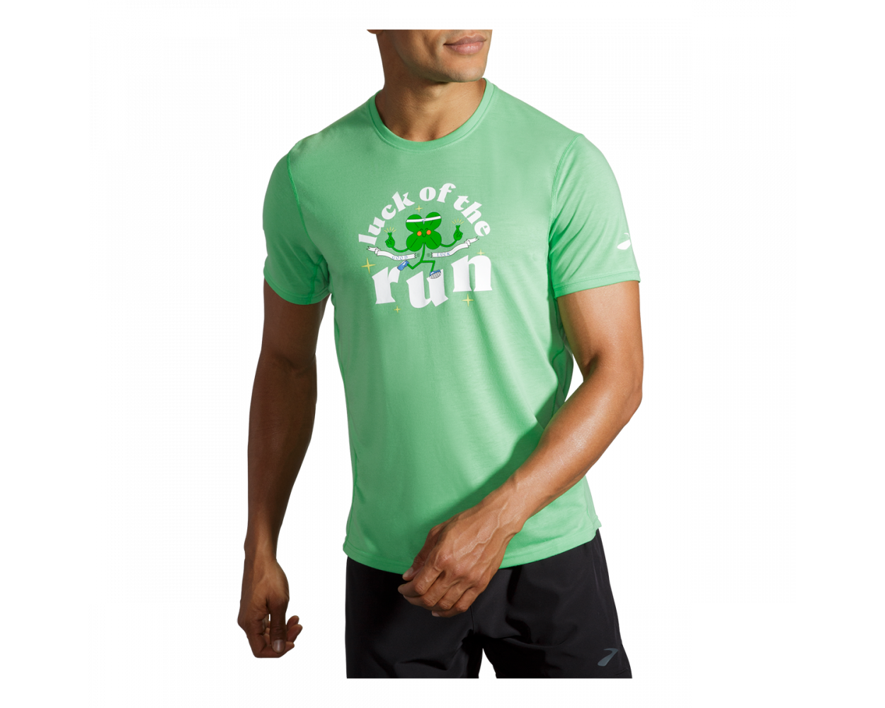 Brooks Run Lucky Distance Shortsleeve — Heather Mint - Luck of the Run — Size Small — Front View