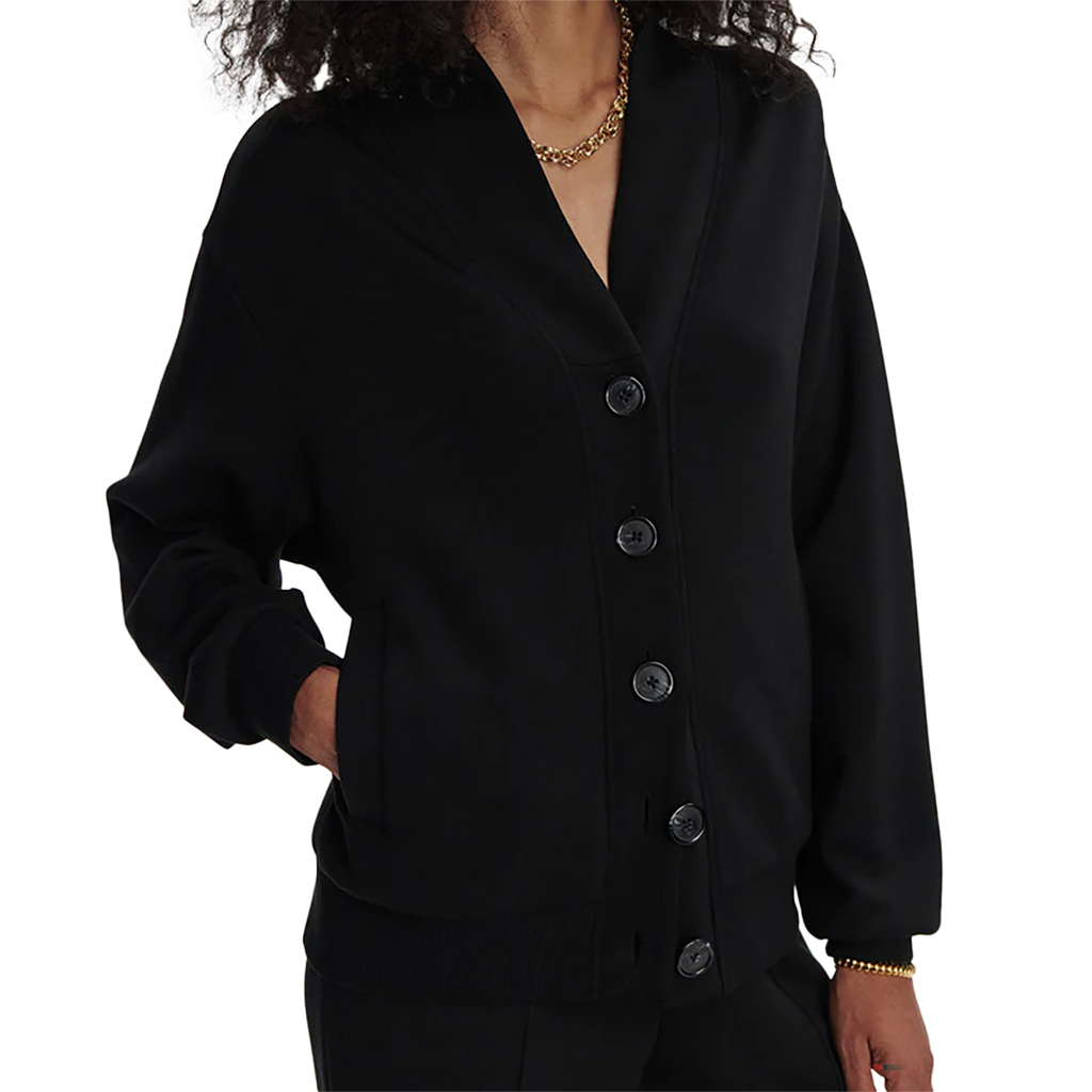Varley Celeste Button Through Sweat — Black — Size XSmall — Front View
