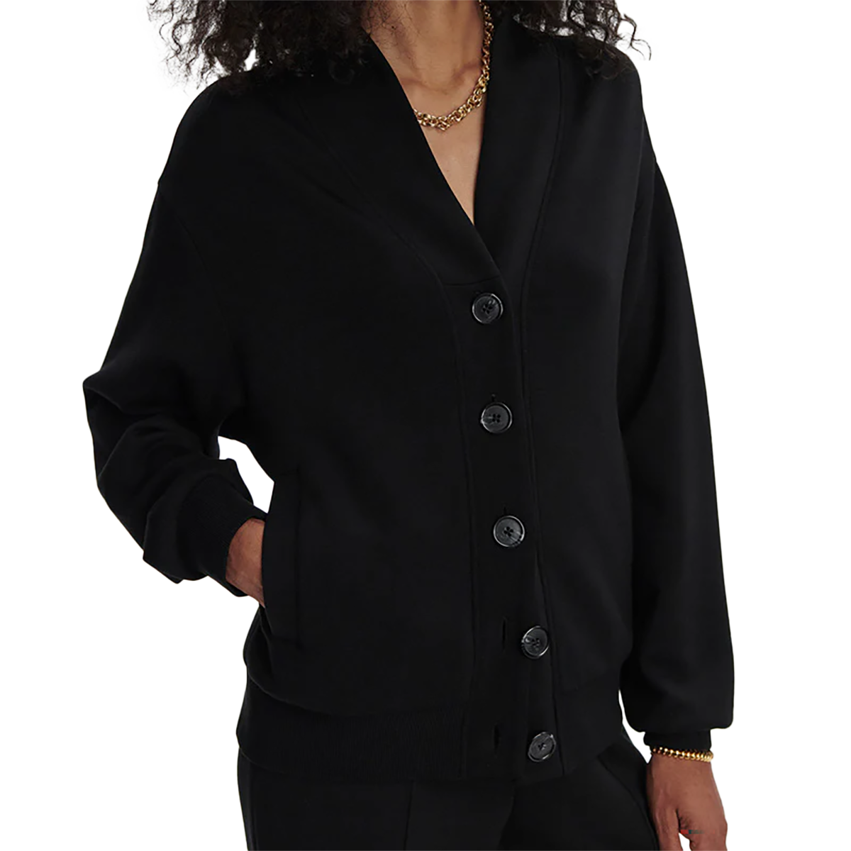 Varley Celeste Button Through Sweat — Black — Size XSmall — Front View